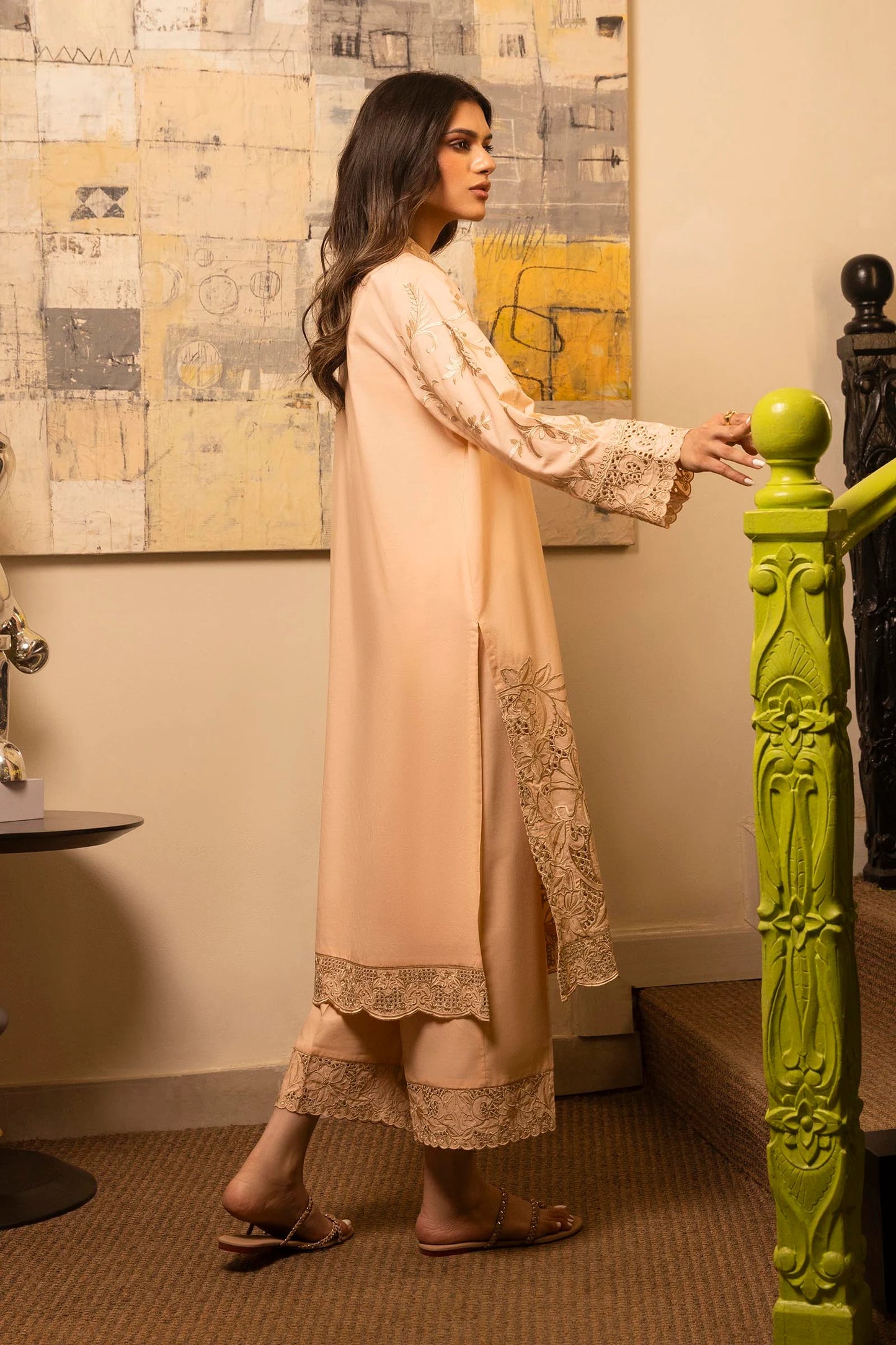 STITCHED LAWN EMBROIDERED SHIRT + CULOTTE | Sana Safinaz