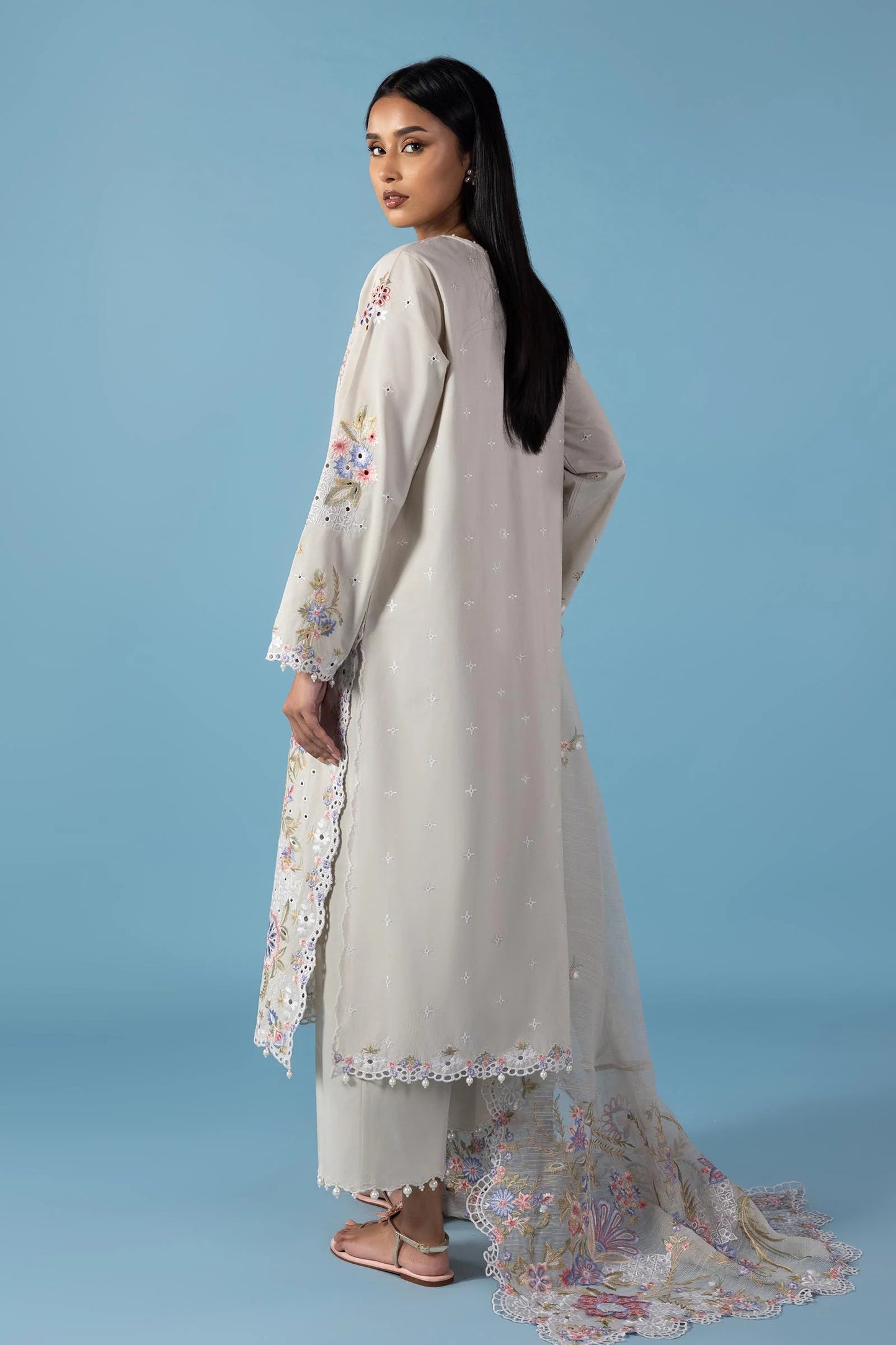 STITCHED LAWN EMBROIDERED SHIRT + CULOTTE | Sana Safinaz