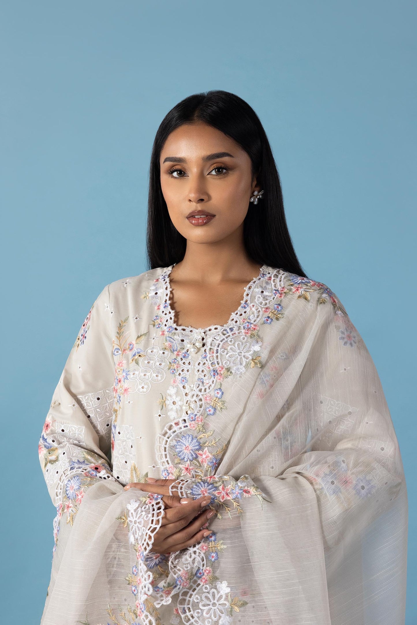 STITCHED LAWN EMBROIDERED SHIRT + CULOTTE | Sana Safinaz