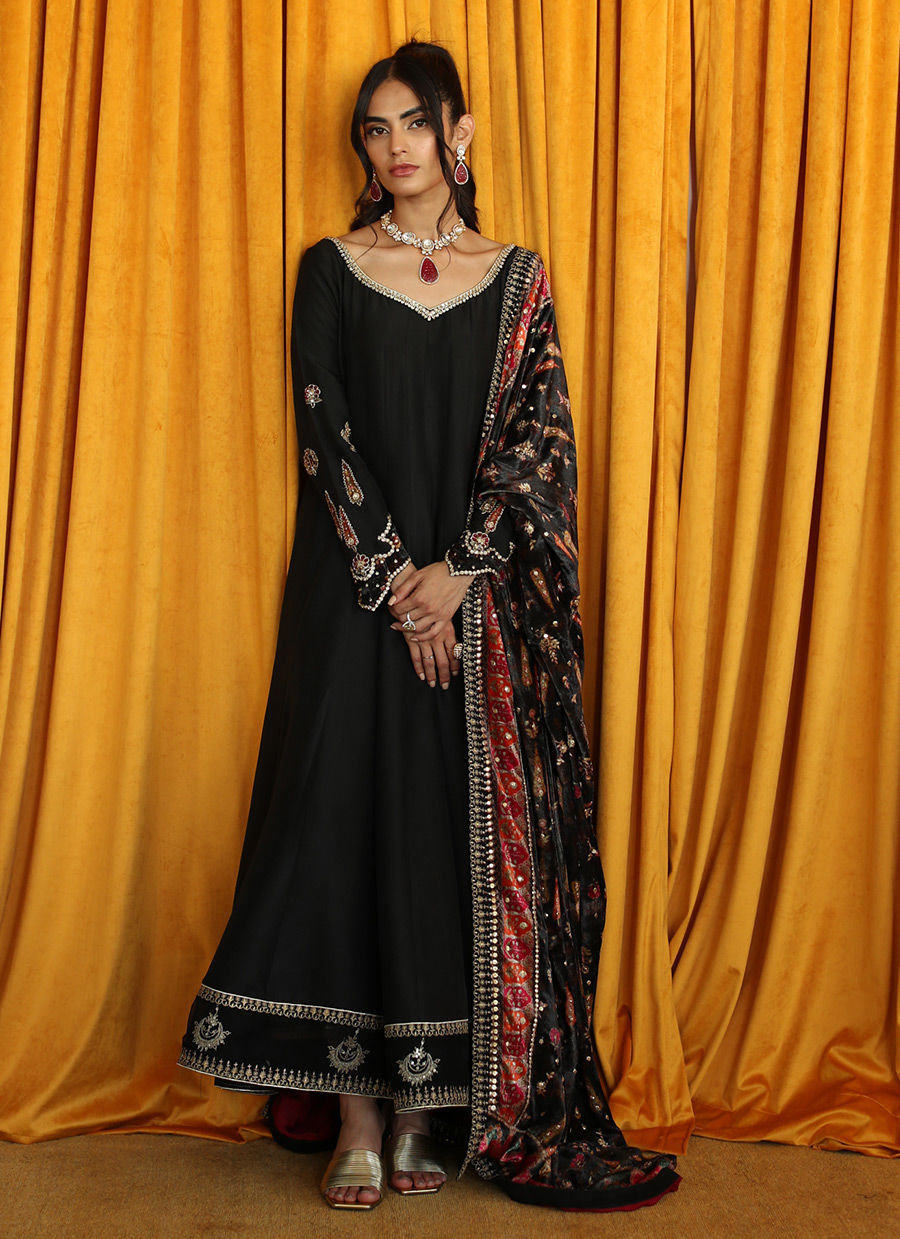 Lana Onyx Raw Silk Kalidaar | Velvet | FARAH TALIB AZIZ