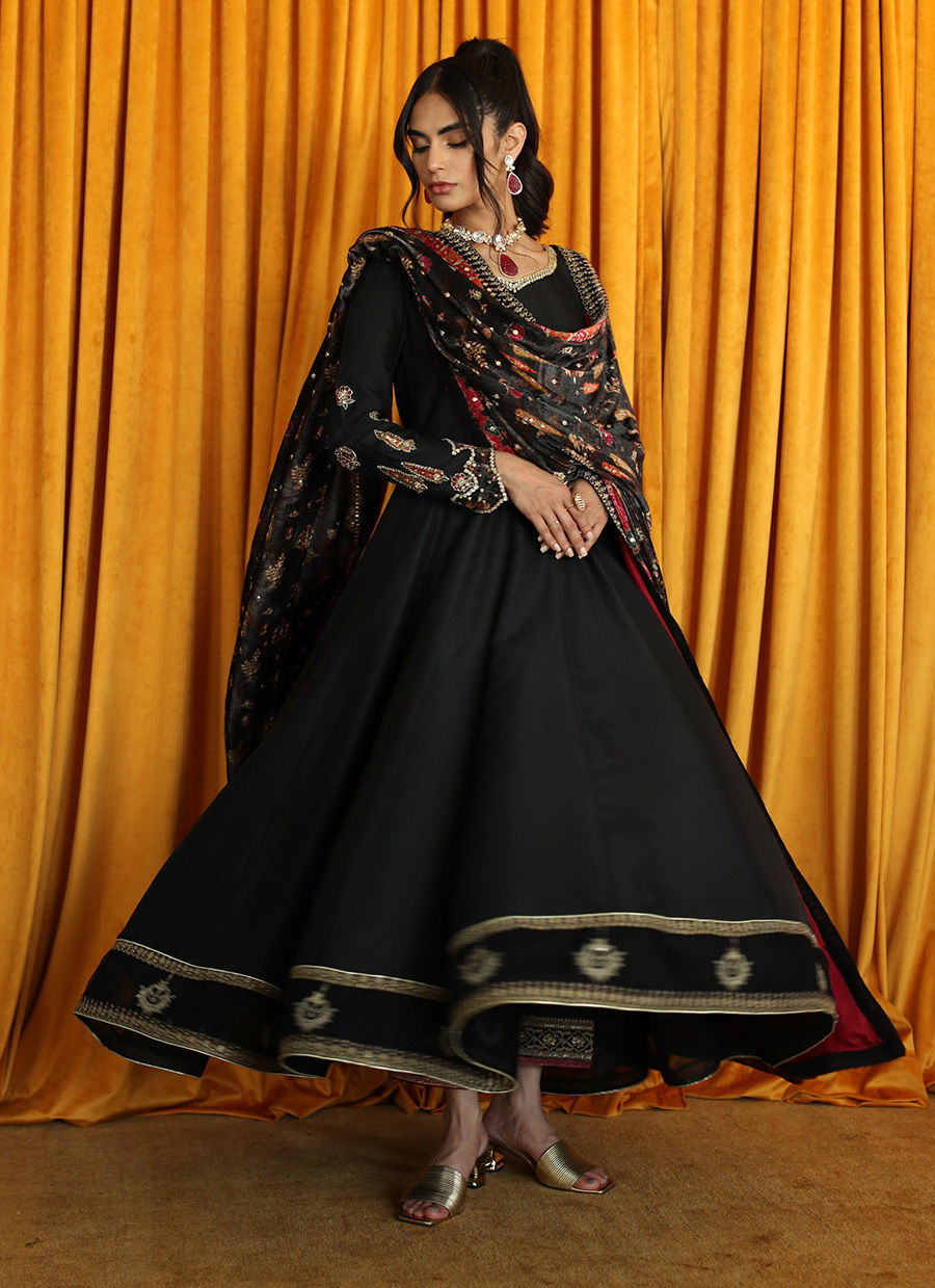 Lana Onyx Raw Silk Kalidaar | Velvet | FARAH TALIB AZIZ