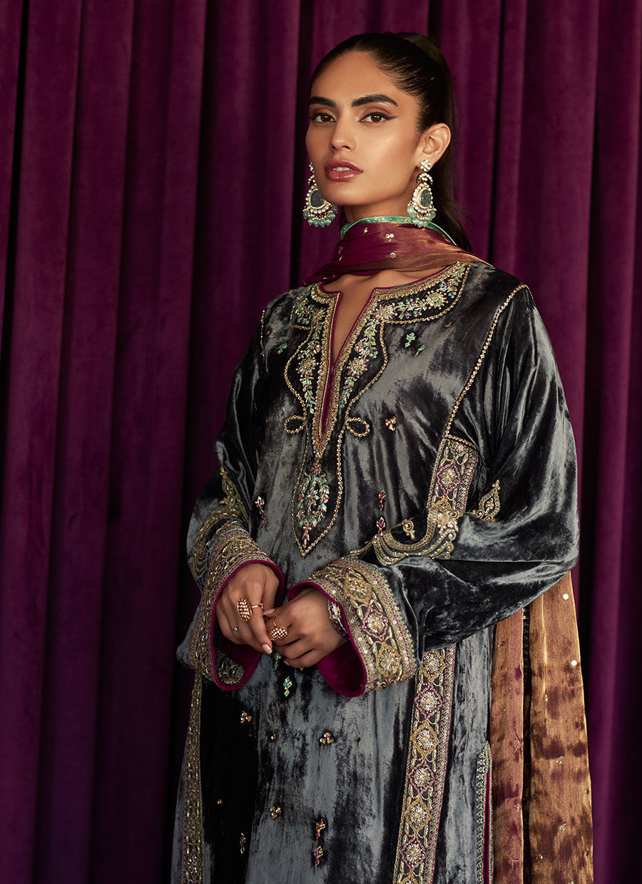 Salma Silver Shirt And Dupatta | Velvet | FARAH TALIB AZIZ