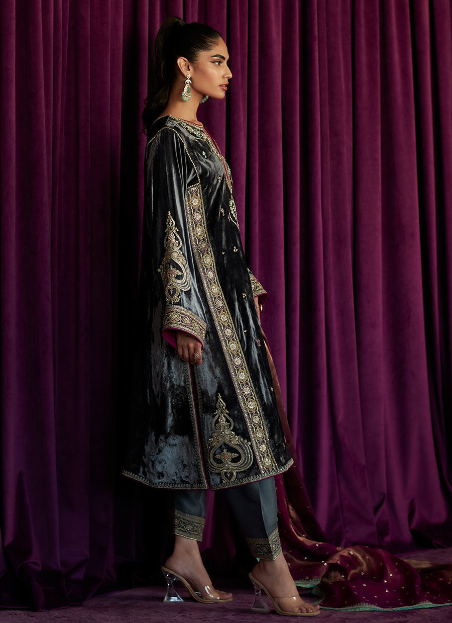 Salma Silver Shirt And Dupatta | Velvet | FARAH TALIB AZIZ