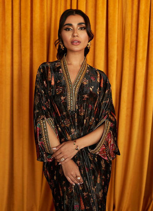 Marilyn Printed Velvet Kaftan | Velvet | FARAH TALIB AZIZ