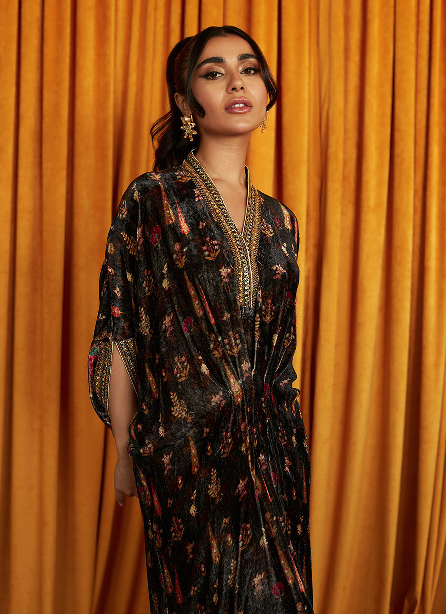 Marilyn Printed Velvet Kaftan | Velvet | FARAH TALIB AZIZ
