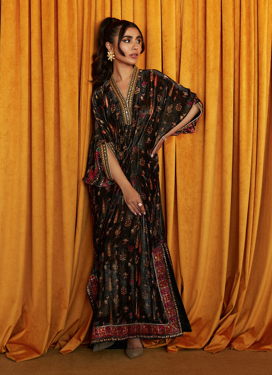 Marilyn Printed Velvet Kaftan | Velvet | FARAH TALIB AZIZ
