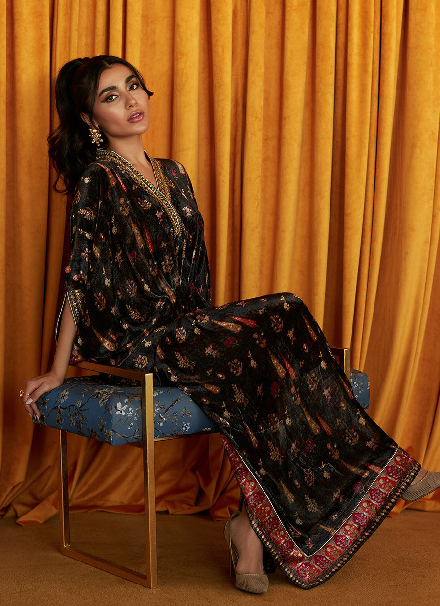 Marilyn Printed Velvet Kaftan | Velvet | FARAH TALIB AZIZ