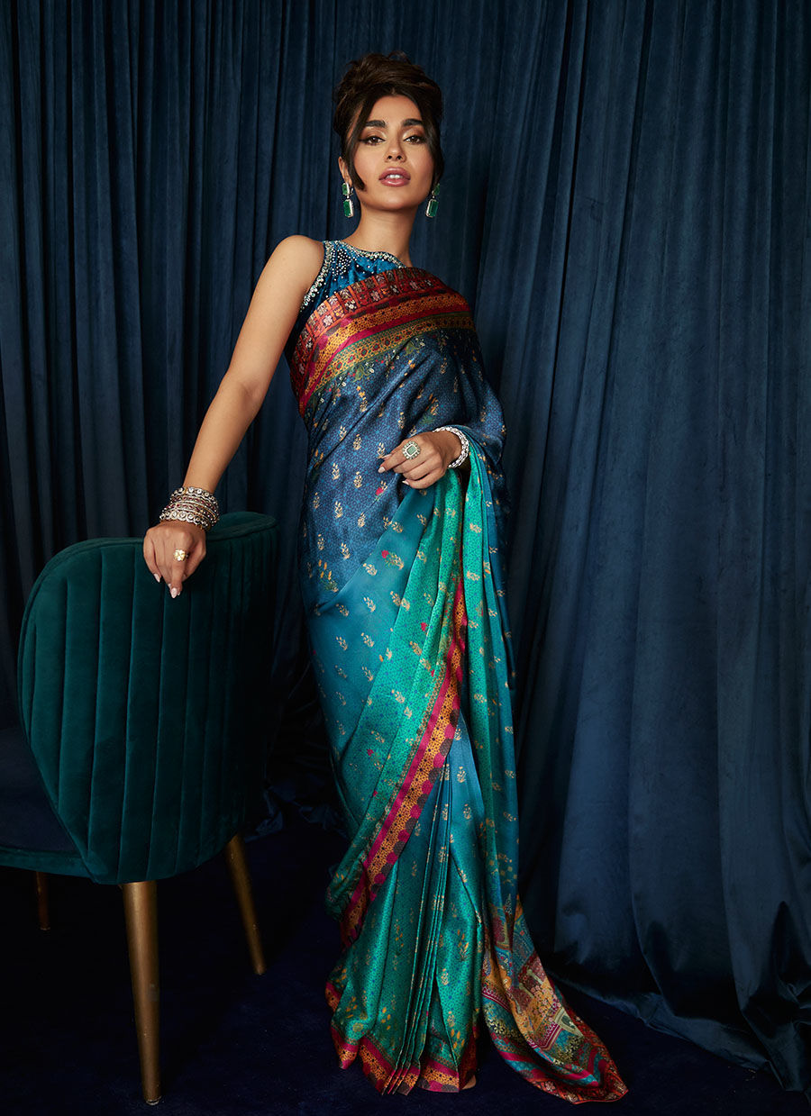 Julia Charmeuse Printed Saree | Velvet | FARAH TALIB AZIZ