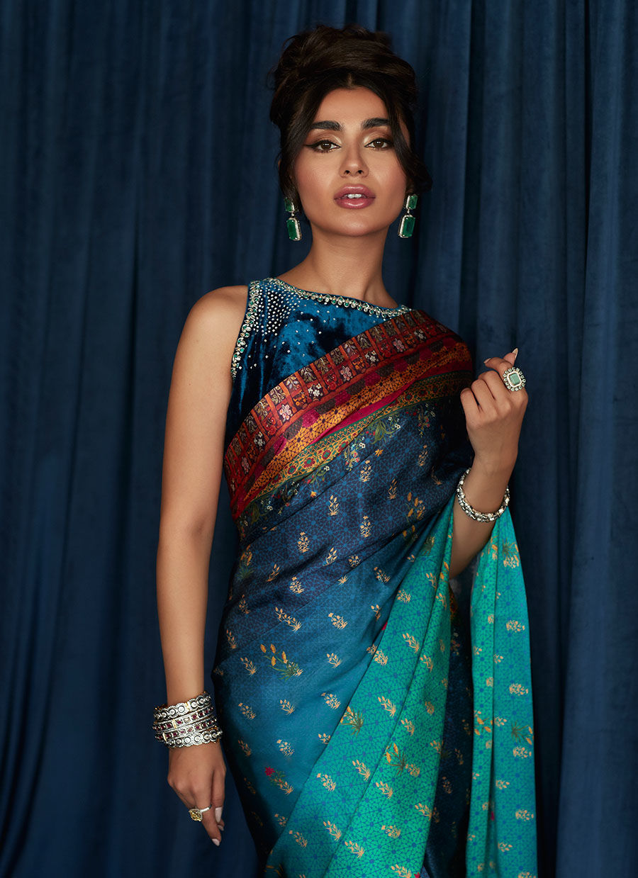 Julia Charmeuse Printed Saree | Velvet | FARAH TALIB AZIZ