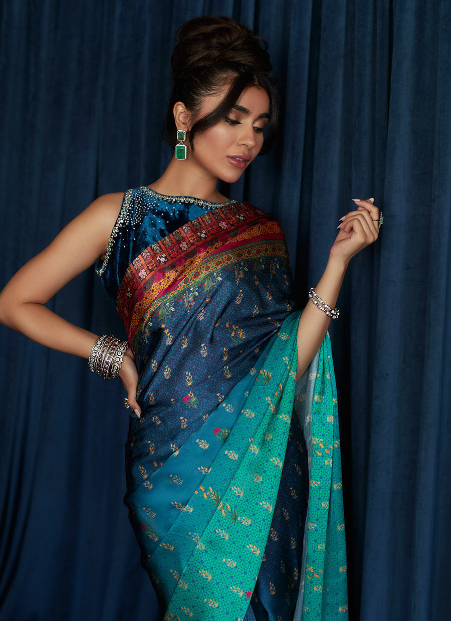 Julia Charmeuse Printed Saree | Velvet | FARAH TALIB AZIZ