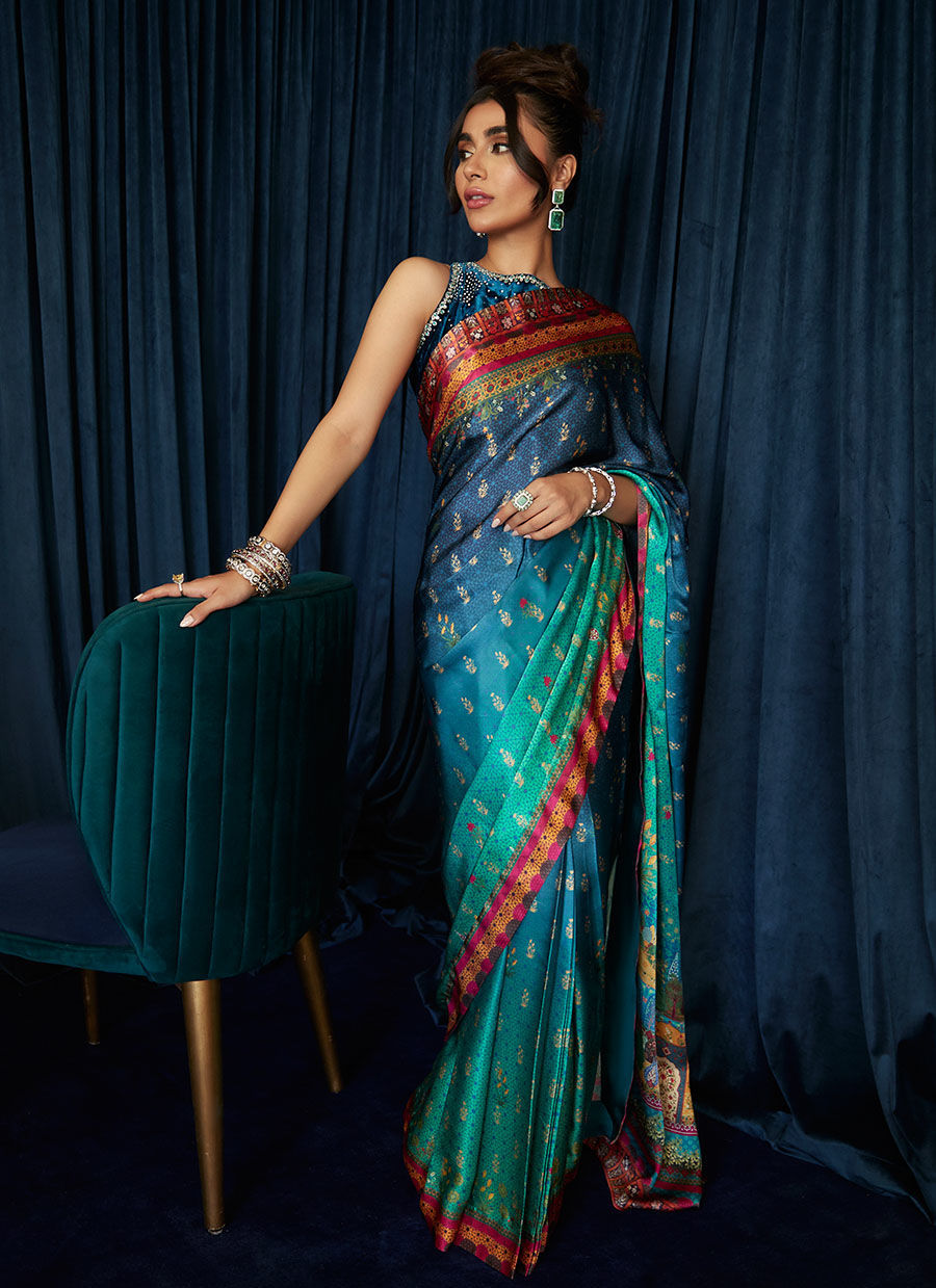 Julia Charmeuse Printed Saree | Velvet | FARAH TALIB AZIZ