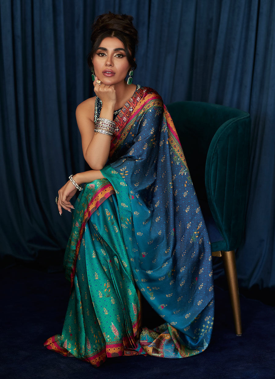 Julia Charmeuse Printed Saree | Velvet | FARAH TALIB AZIZ
