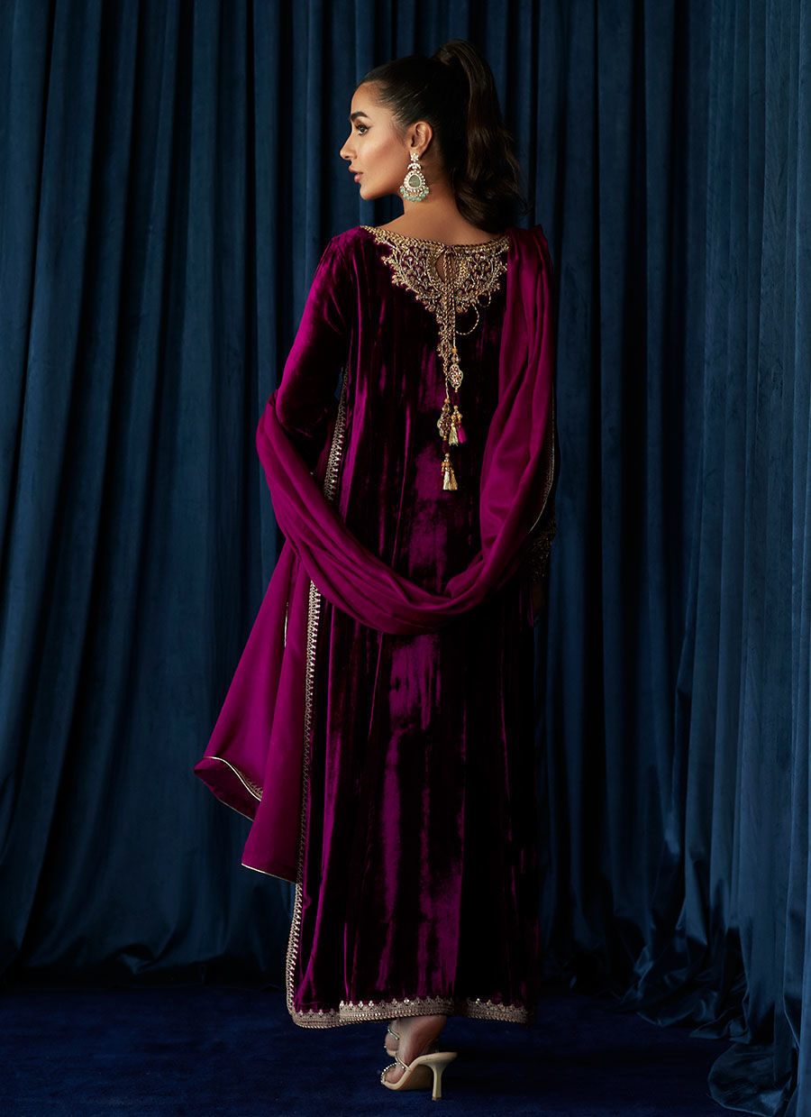 Kay Aubergine Shirt And Dupatta | Velvet | FARAH TALIB AZIZ