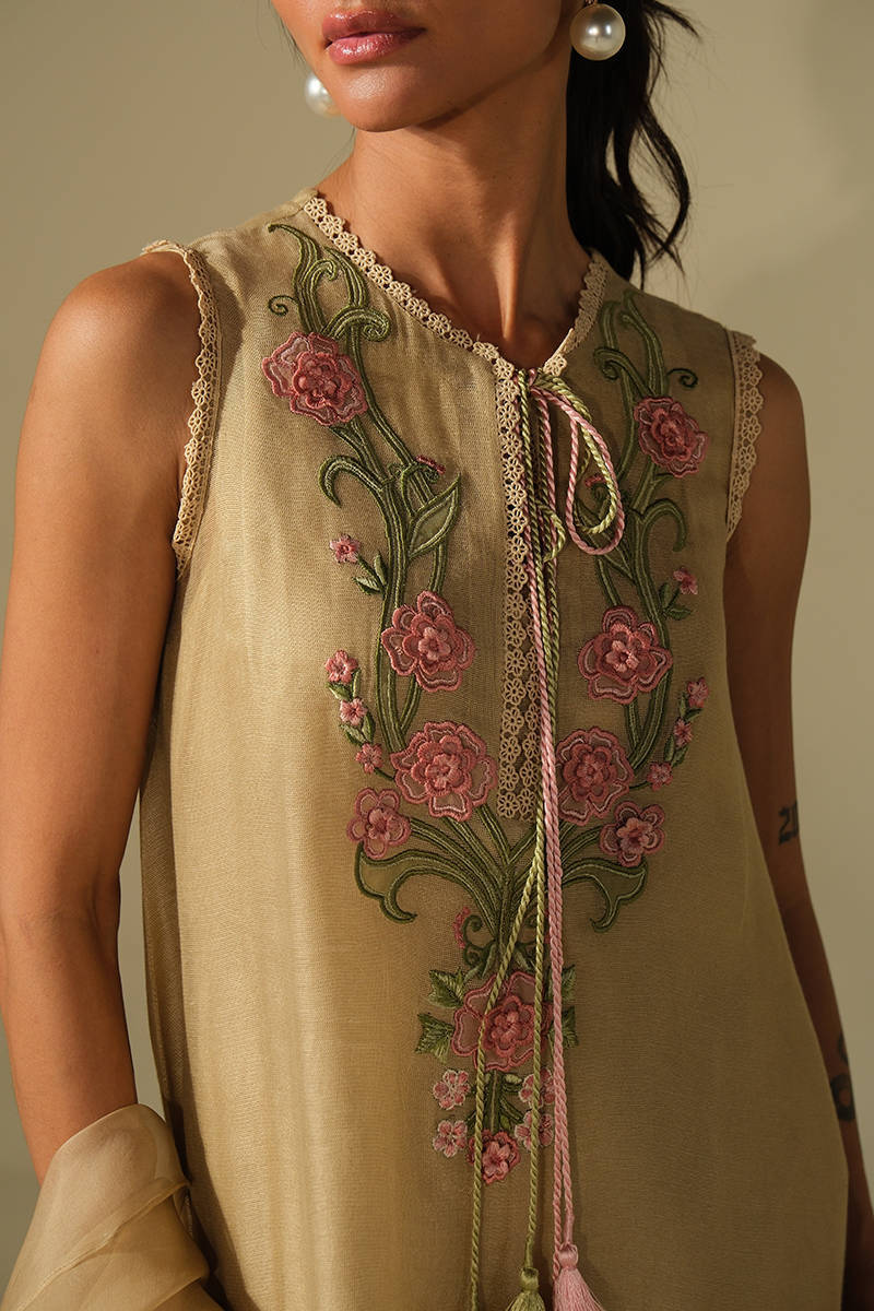 BEIGE ROSE SHIRT WITH PANTS | DHOOP | FARIDA HASAN