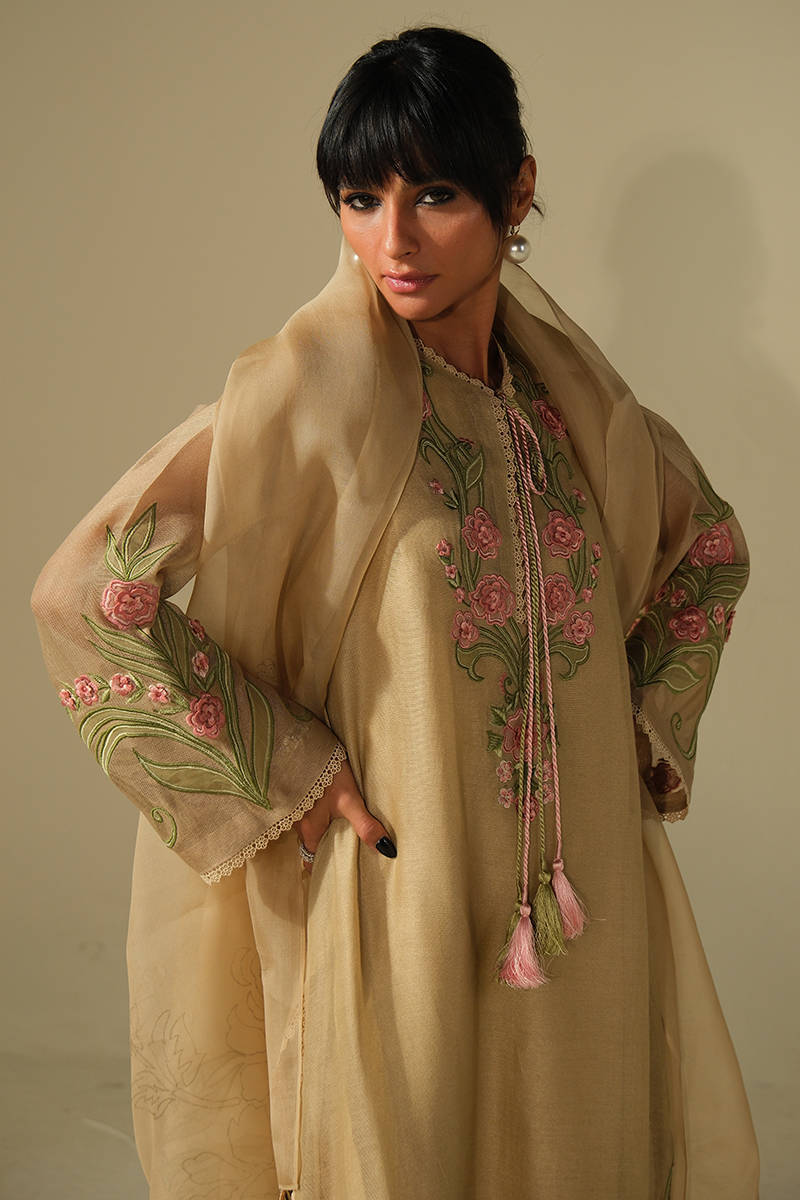 BEIGE ROSE SHIRT WITH PANTS | DHOOP | FARIDA HASAN