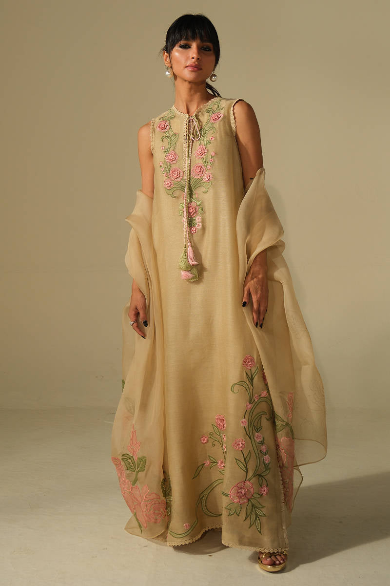 BEIGE ROSE SHIRT WITH PANTS | DHOOP | FARIDA HASAN