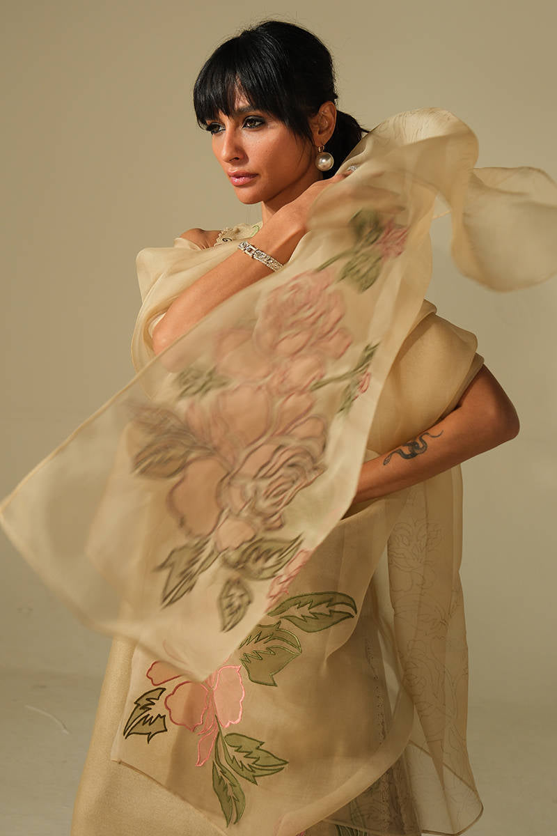 BEIGE ROSE SHIRT WITH PANTS | DHOOP | FARIDA HASAN