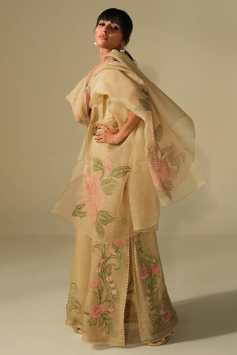 BEIGE ROSE SHIRT WITH PANTS | DHOOP | FARIDA HASAN