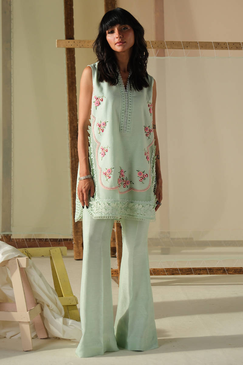 AQUA ROSE SHIRT WITH PANTS | DHOOP | FARIDA HASAN