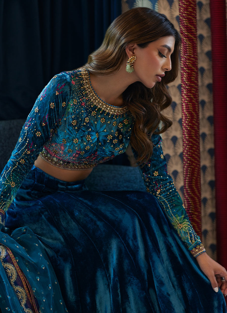 Marli Onyx Saree And Velvet Blouse | Velvet | FARAH TALIB AZIZ