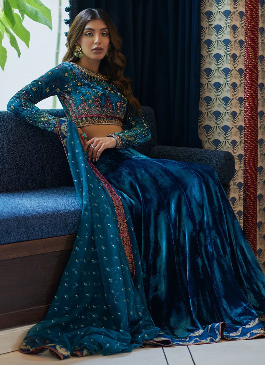 Marli Onyx Saree And Velvet Blouse | Velvet | FARAH TALIB AZIZ