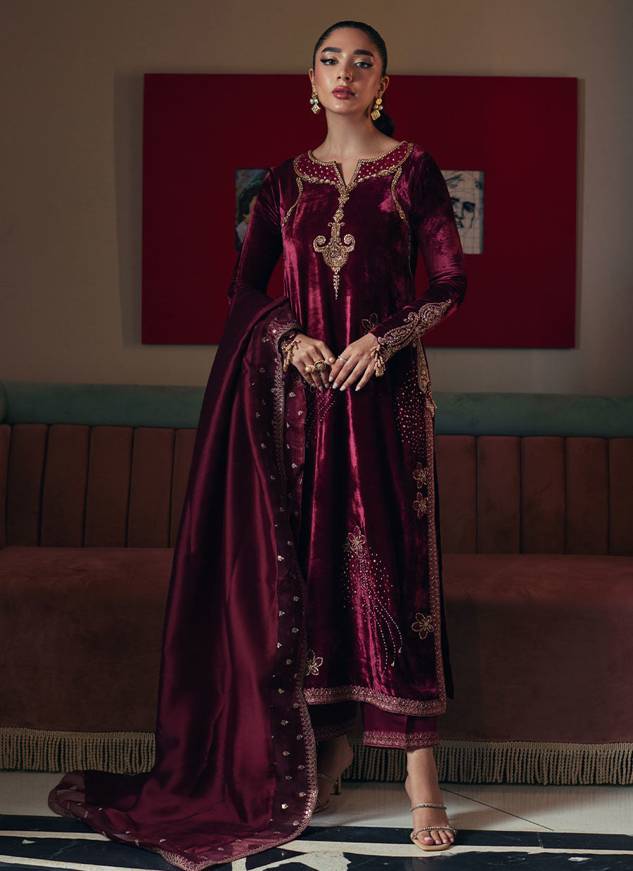Verina Crimson Shirt And Dupatta | Velvet | FARAH TALIB AZIZ