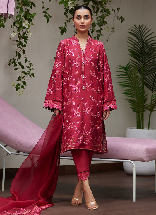 DINARA SCARLETT EMBROIDERED SHIRT AND DUPATTA | FARAH TALIB AZIZ