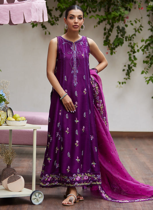 IRINA PLUM EMBROIDERED RAW SILK SHIRT WITH DUPATTA | PRET | FARAH TALIB AZIZ