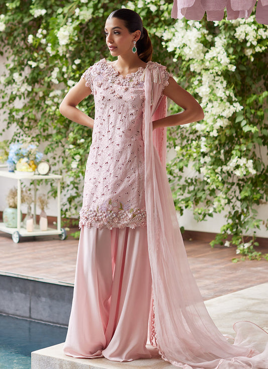 KARINA BLUSH SCHIFFLI RAW SILK SHIRT WITH PRE-DRAPED DUPATTA | PRET | FARAH TALIB AZIZ
