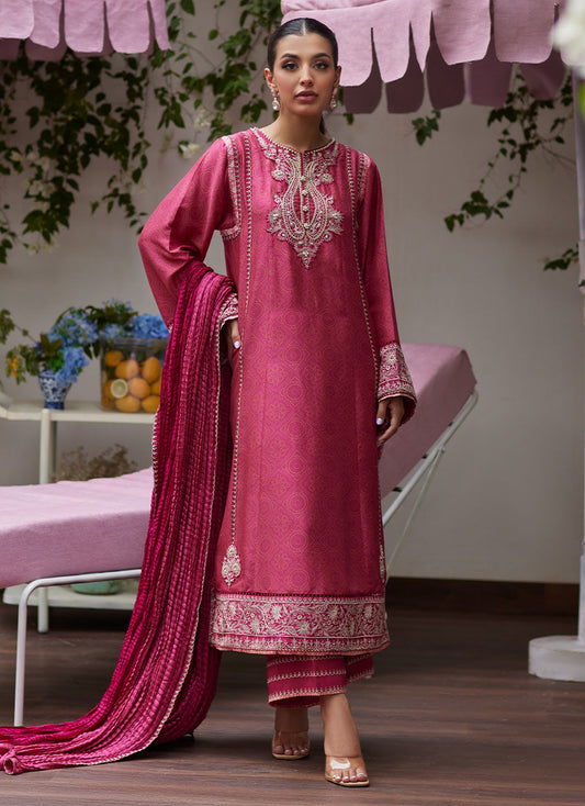 FEO CRIMSON EMBROIDERED RAW SILK SHIRT AND DUPATTA | FARAH TALIB AZIZ