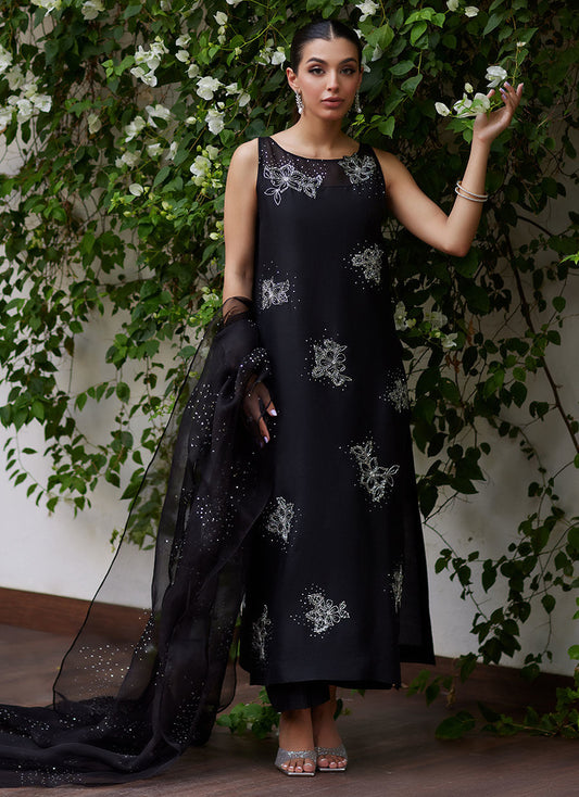 LEV ONYX EMBELLISHED RAW SILK SHIRT AND ORGANZA DUPATTA | FARAH TALIB AZIZ