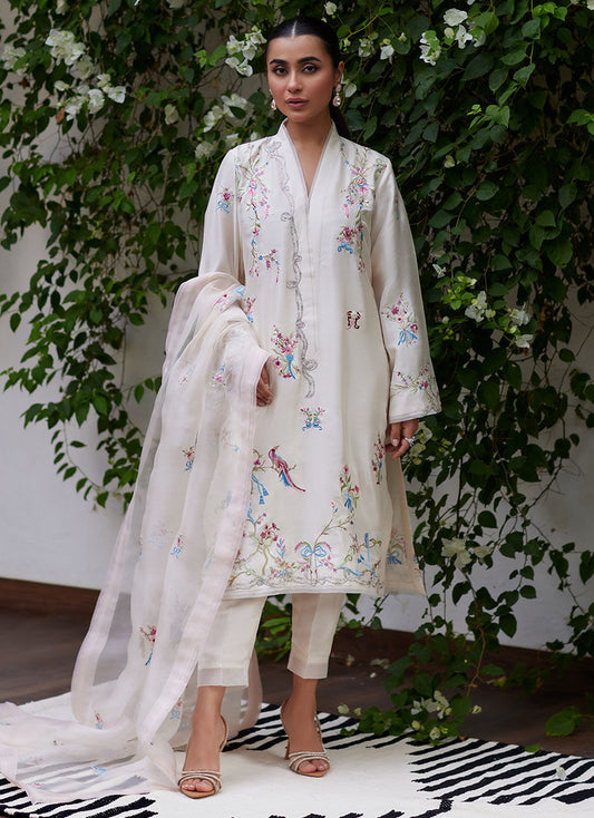 VASILY IVORY EMBROIDERED RAW SILK SHIRT WITH DUPATTA | FARAH TALIB AZIZ