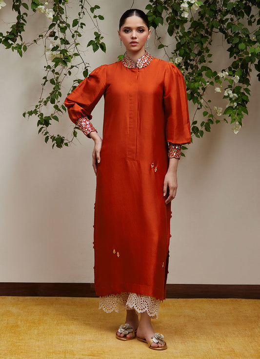 YURI RUST RAW SILK SHIRT | FARAH TALIB AZIZ
