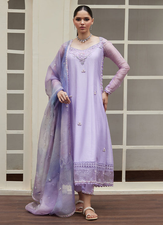 SPENNY EMBELLISHED RAW KALIDAAR WITH PRINTED ORGANZA DUPATTA | FARAH TALIB AZIZ