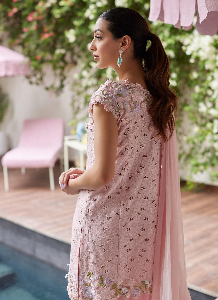 KARINA BLUSH SCHIFFLI RAW SILK SHIRT WITH PRE-DRAPED DUPATTA | PRET | FARAH TALIB AZIZ