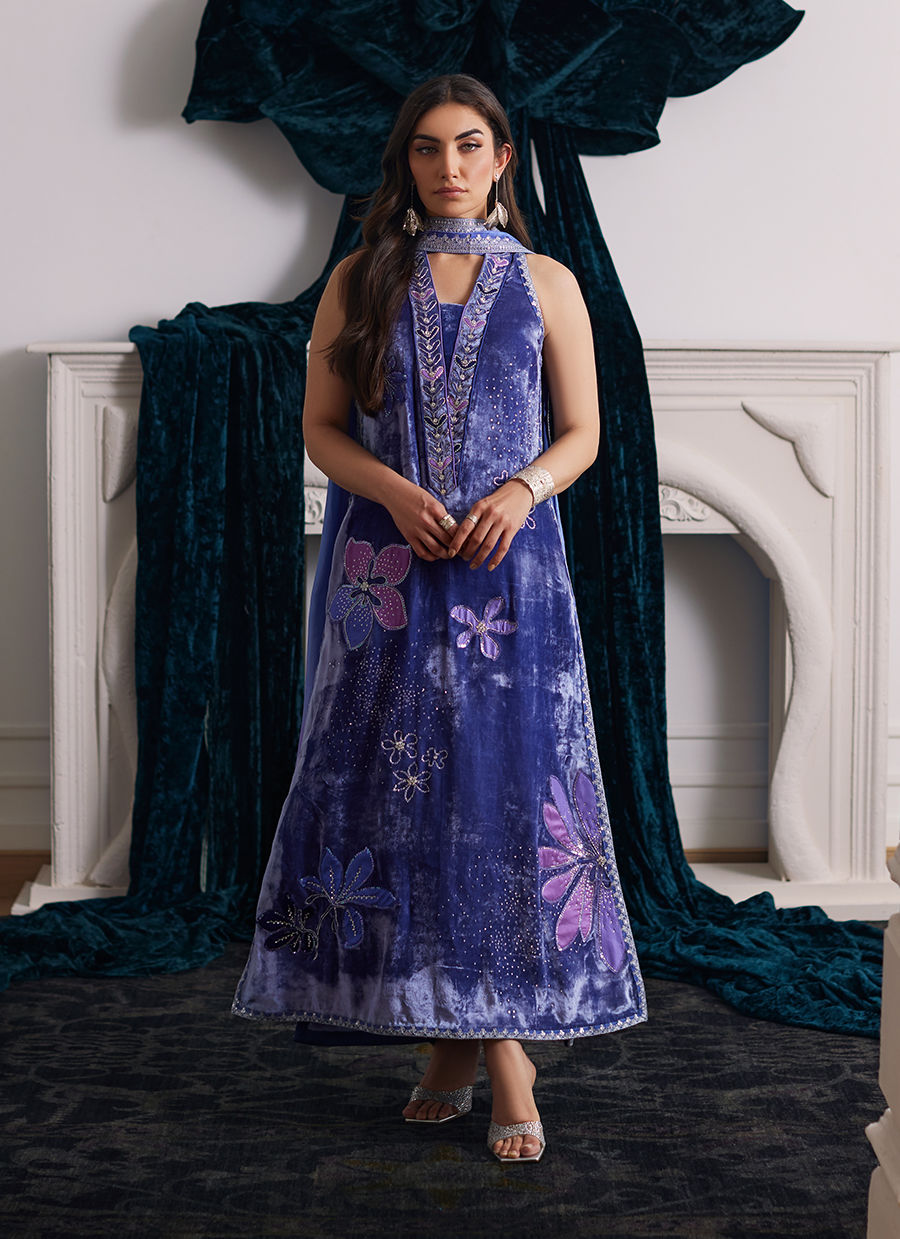 Isabel Periwinkle Shirt And Dupatta | Velvet | FARAH TALIB AZIZ
