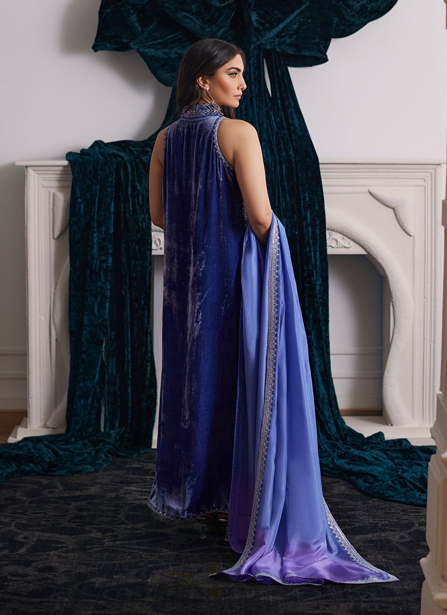 Isabel Periwinkle Shirt And Dupatta | Velvet | FARAH TALIB AZIZ