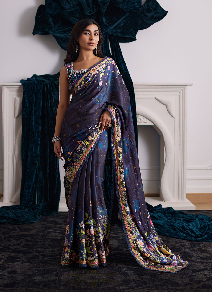 Alixia Charmeuse Saree With Velvet Blouse | Velvet | FARAH TALIB AZIZ