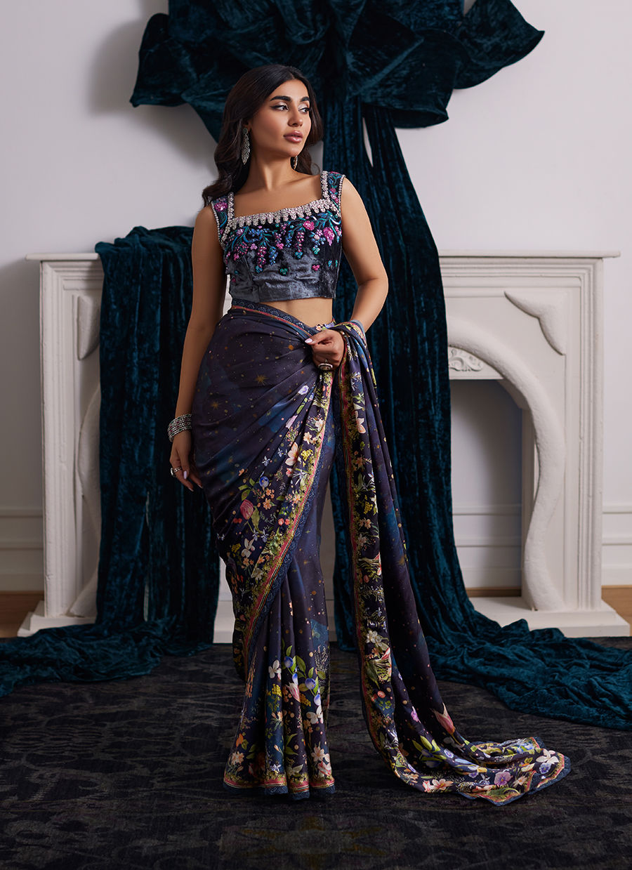 Alixia Charmeuse Saree With Velvet Blouse | Velvet | FARAH TALIB AZIZ