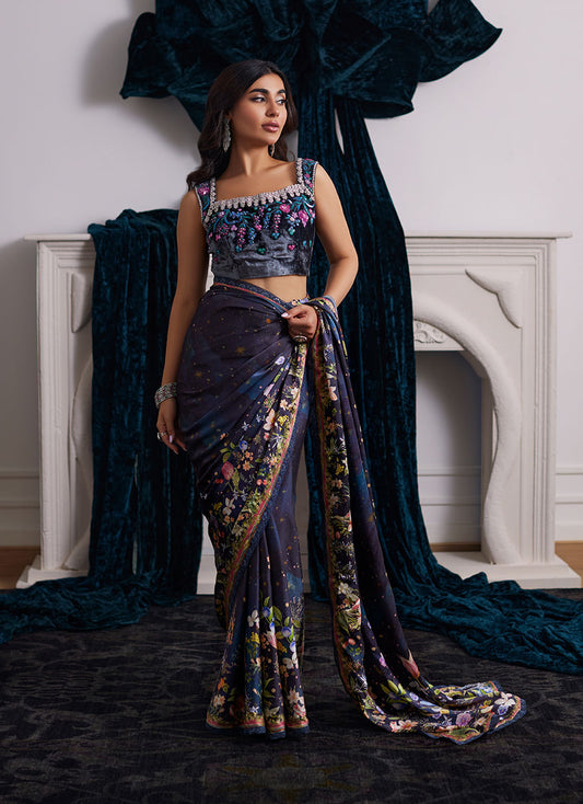 Alixia Charmeuse Saree With Velvet Blouse | Velvet | FARAH TALIB AZIZ