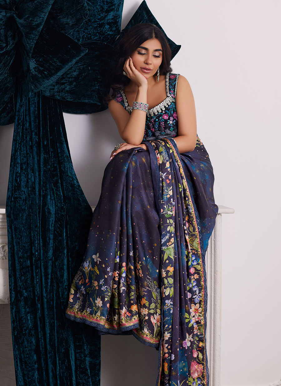 Alixia Charmeuse Saree With Velvet Blouse | Velvet | FARAH TALIB AZIZ