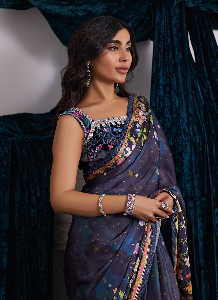 Alixia Charmeuse Saree With Velvet Blouse | Velvet | FARAH TALIB AZIZ