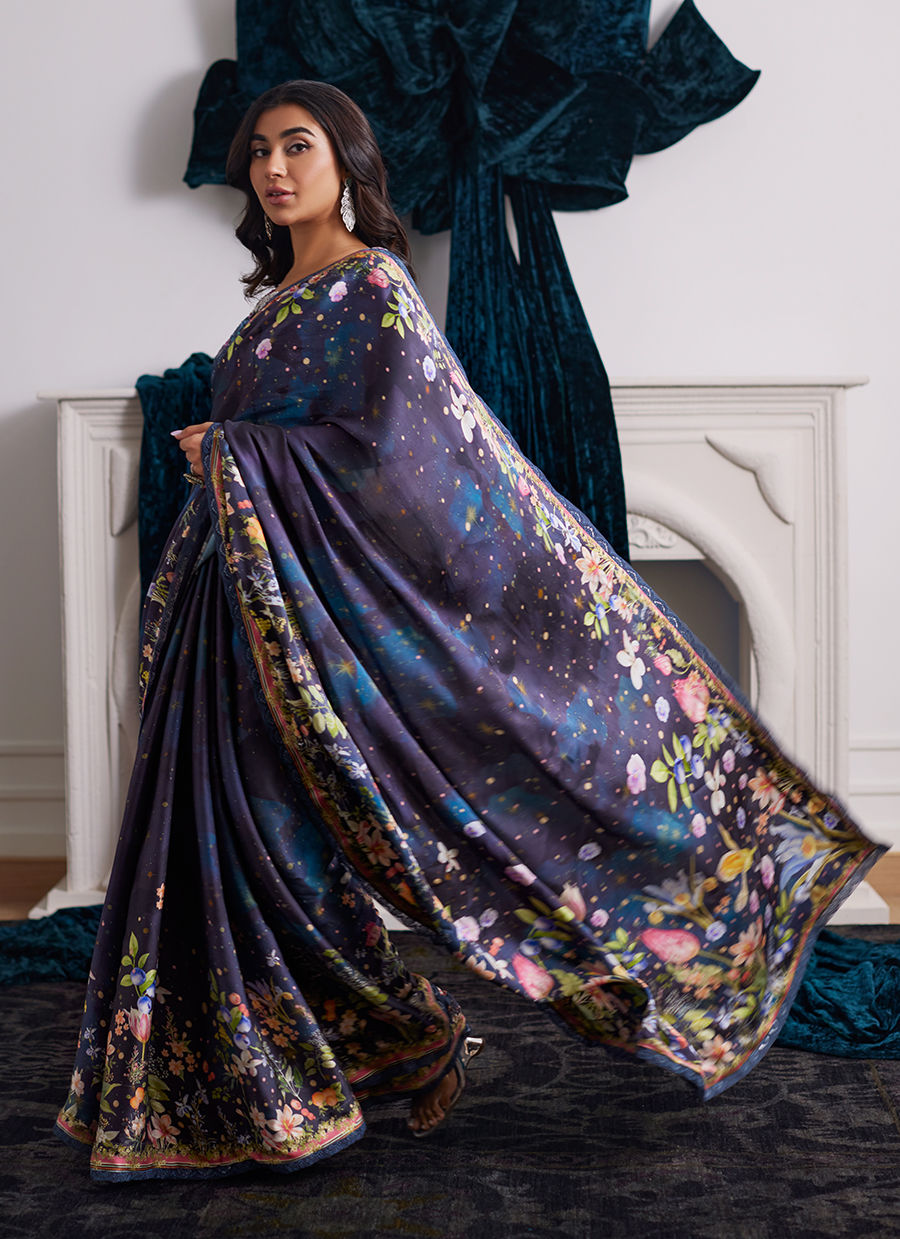 Alixia Charmeuse Saree With Velvet Blouse | Velvet | FARAH TALIB AZIZ