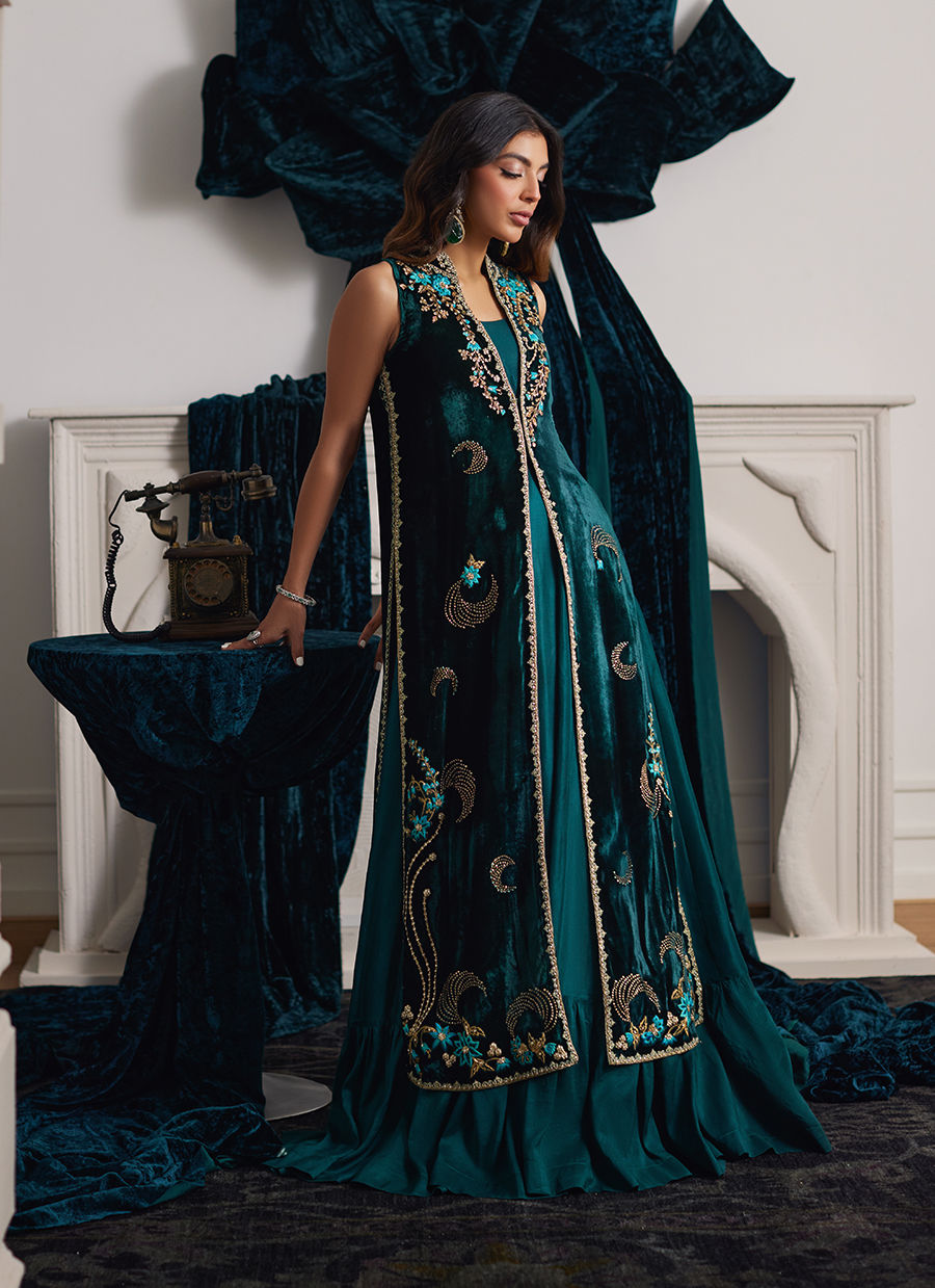 Ormaie Emerald Shirt And Panelled Dress Jacket | Velvet | FARAH TALIB AZIZ