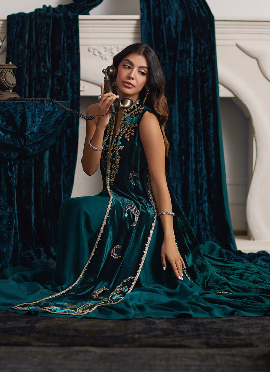 Ormaie Emerald Shirt And Panelled Dress Jacket | Velvet | FARAH TALIB AZIZ