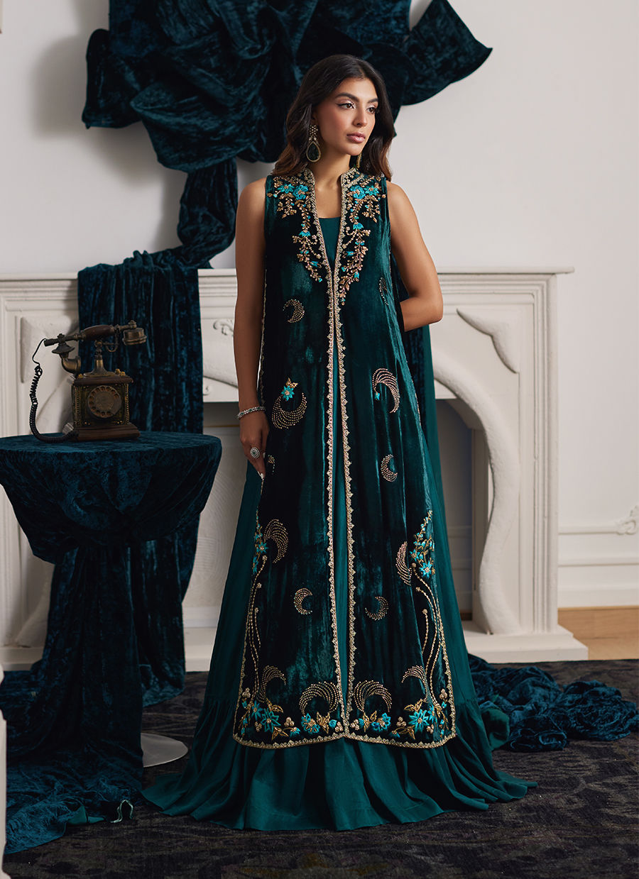 Ormaie Emerald Shirt And Panelled Dress Jacket | Velvet | FARAH TALIB AZIZ