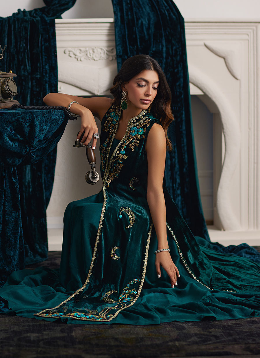 Ormaie Emerald Shirt And Panelled Dress Jacket | Velvet | FARAH TALIB AZIZ