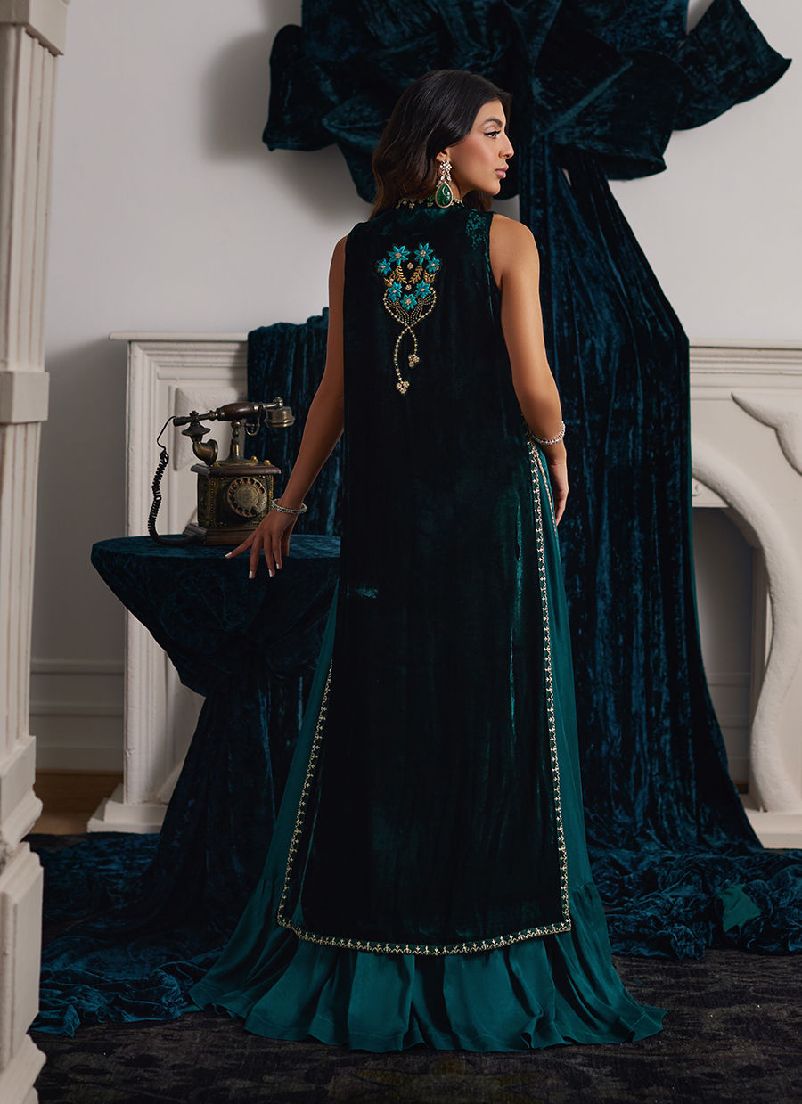 Ormaie Emerald Shirt And Panelled Dress Jacket | Velvet | FARAH TALIB AZIZ
