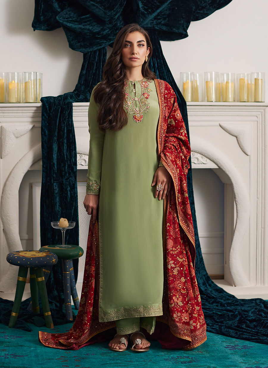 Savette Pistachio Crepe Shirt | Velvet | FARAH TALIB AZIZ