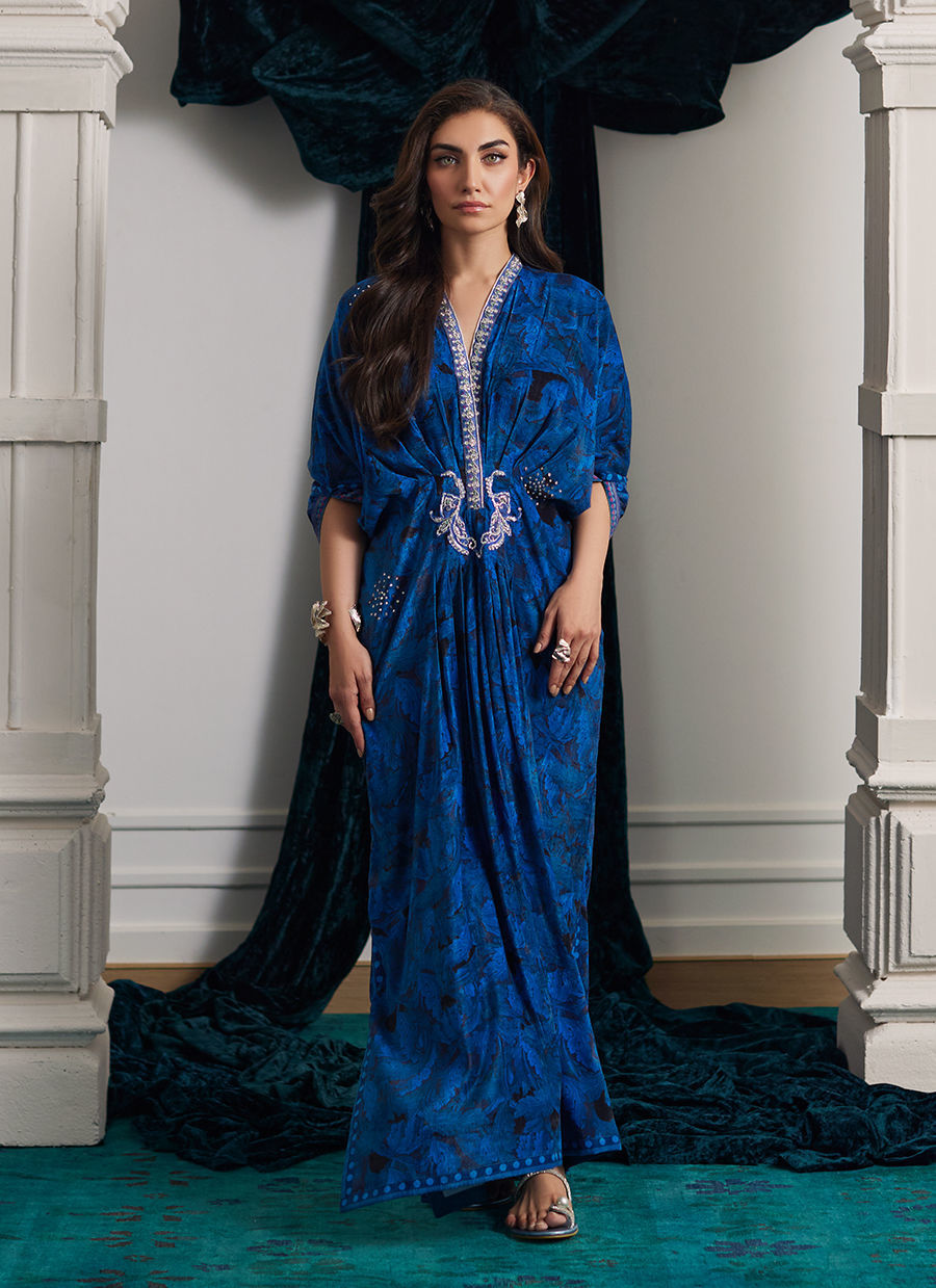 Roz Sapphire Kaftan | Velvet | FARAH TALIB AZIZ